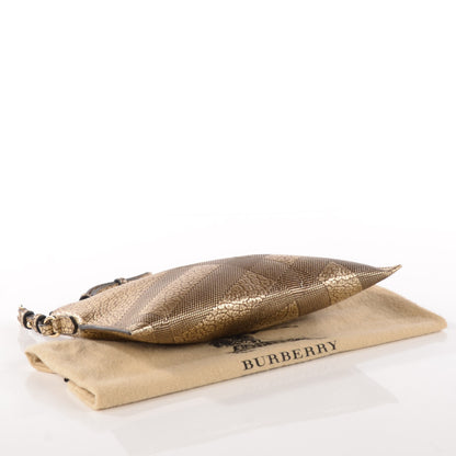 Burberry Metallic Signature Grain Calfskin Check Embossed Peyton Crossbody Clutch Bag Gold 4 of 12