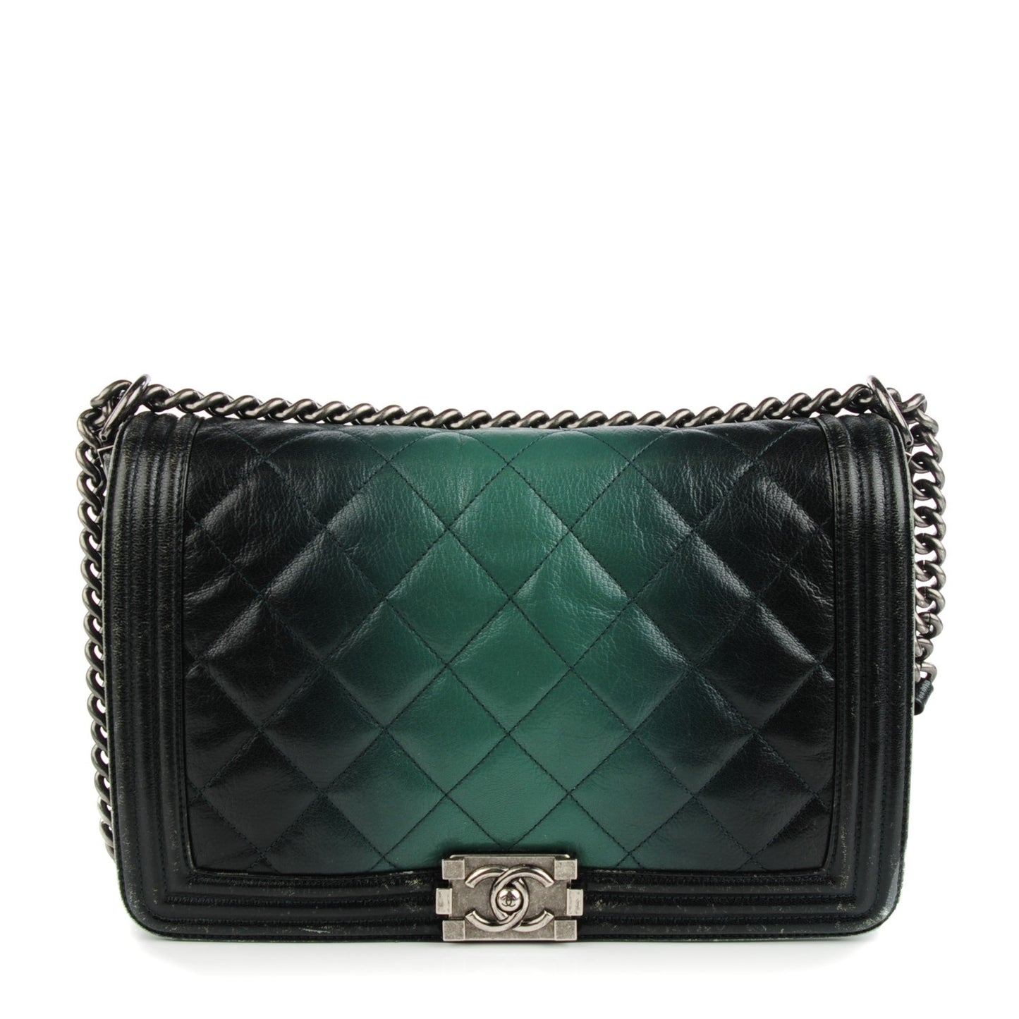 Goatskin Ombre Faded Quilted New Medium Boy Flap Dark Green
