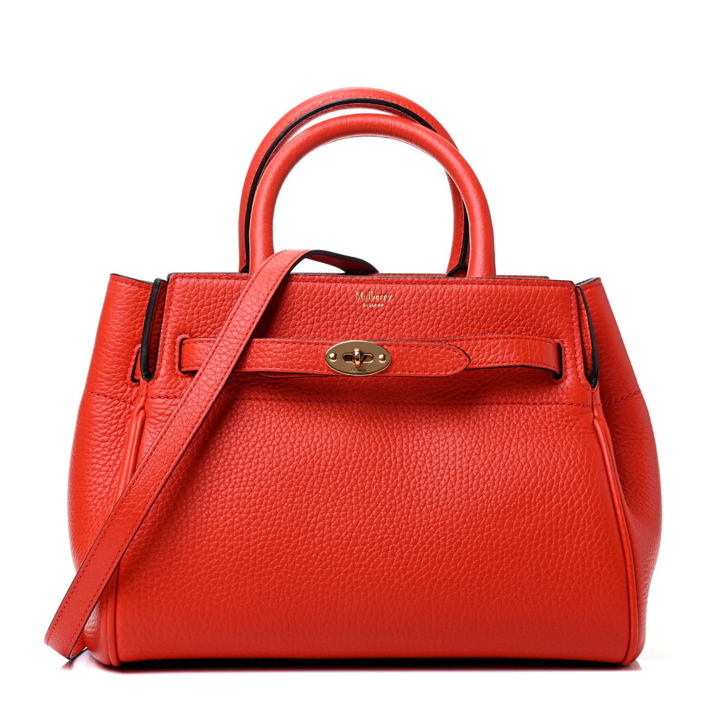Classic Grain Calfskin Belted Bayswater Tote Orange