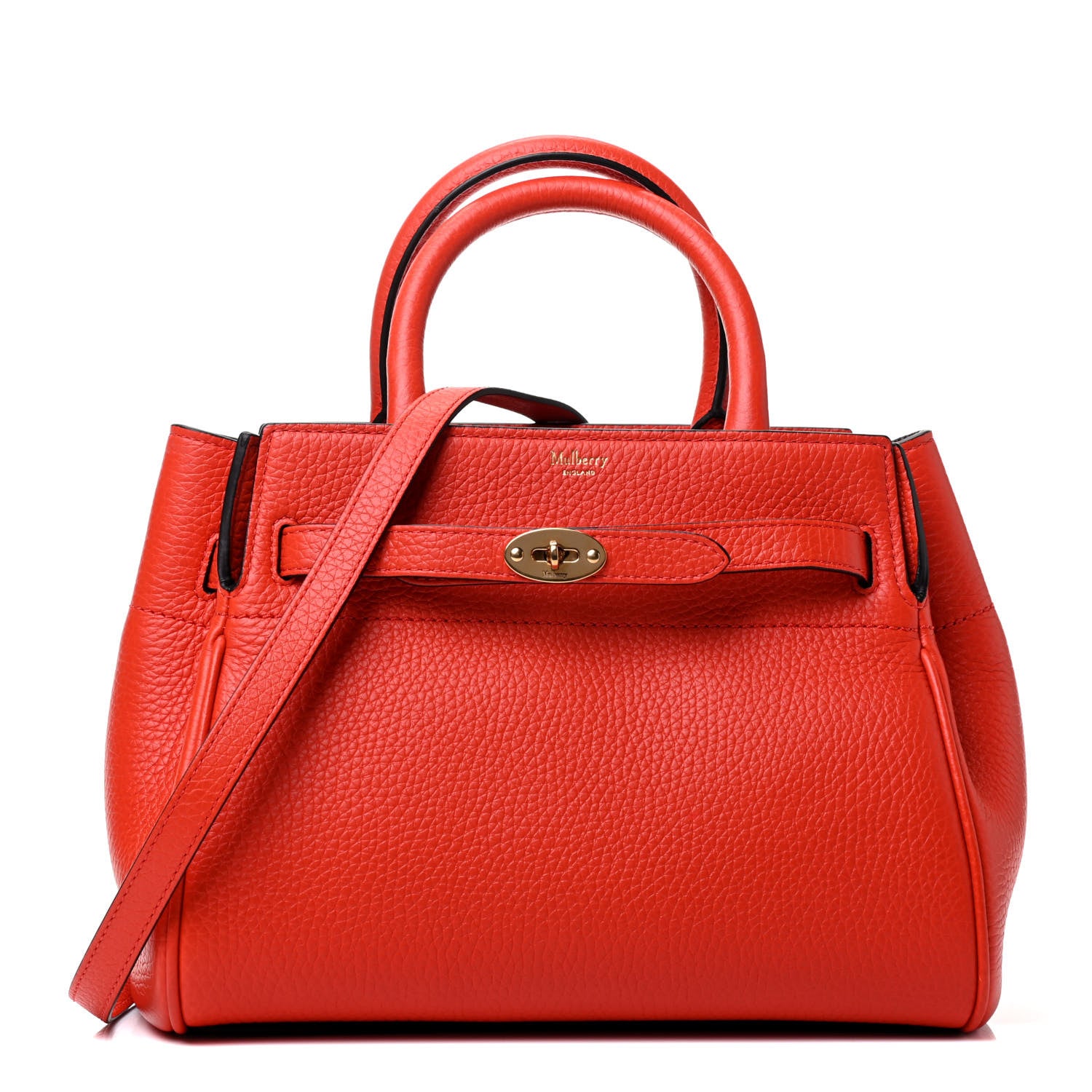 Mulberry Classic Grain Calfskin Belted Bayswater Tote Orange 1 of 4