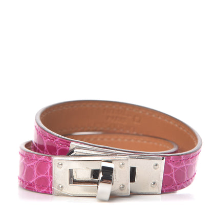Hermes Shiny Alligator Kelly Double Tour Bracelet XS Rose Scheherazade 1 of 6