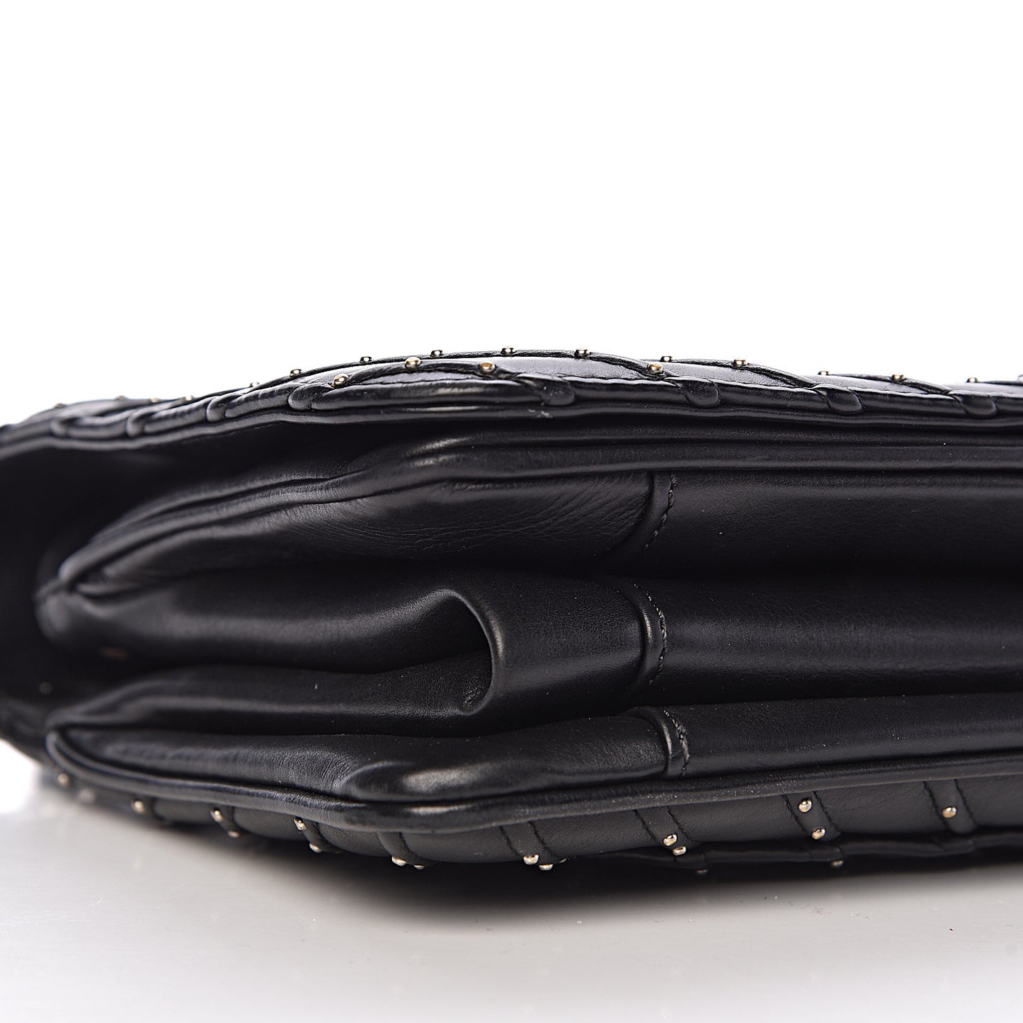 Calfskin Studded Chevron Quilted Flap Black
