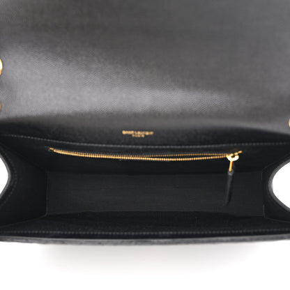 Saint Laurent Grain De Poudre Textured Mixed Matelasse Large Triquilt Monogram Satchel Black 4 of 9
