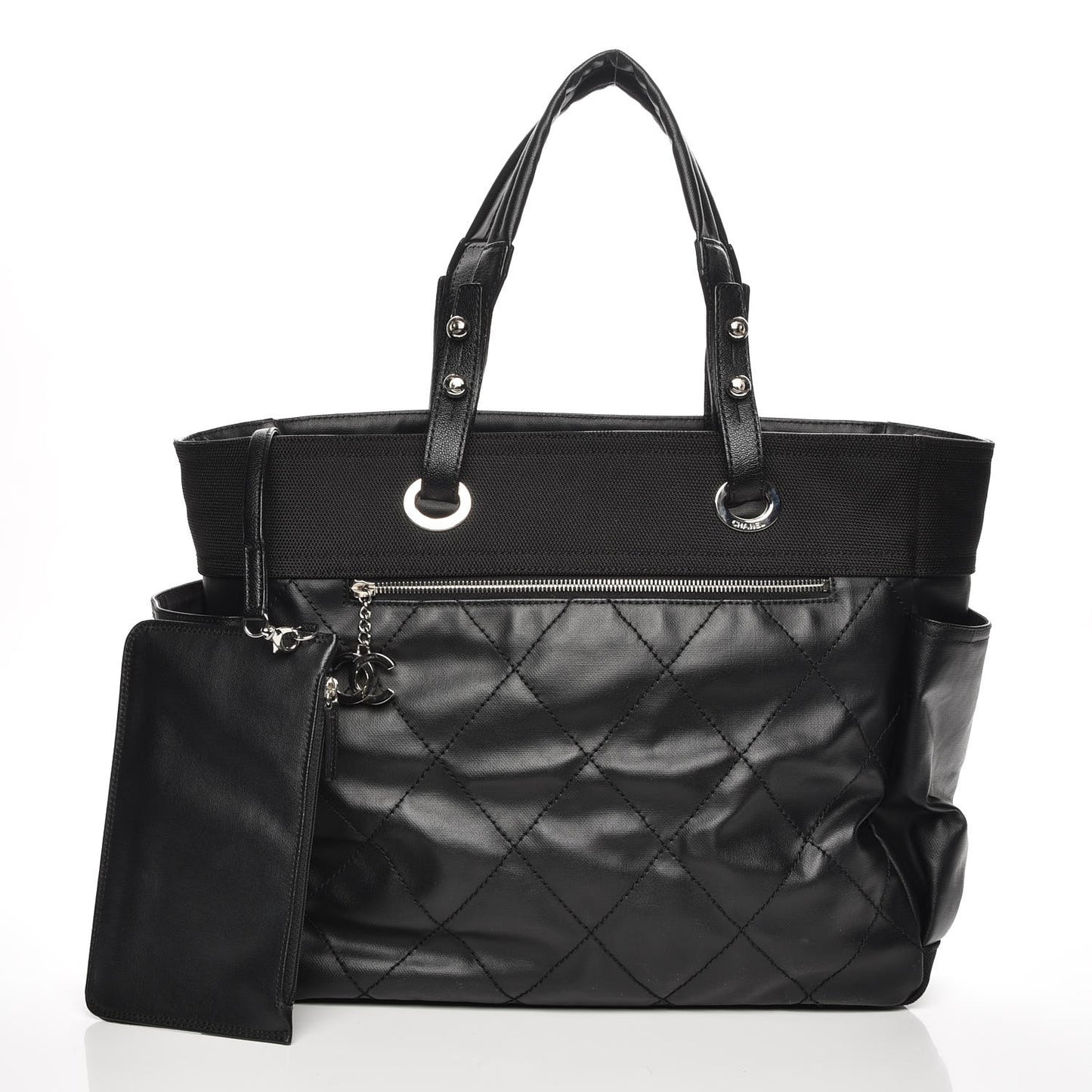 Coated Canvas Quilted Large Paris Biarritz Tote Black