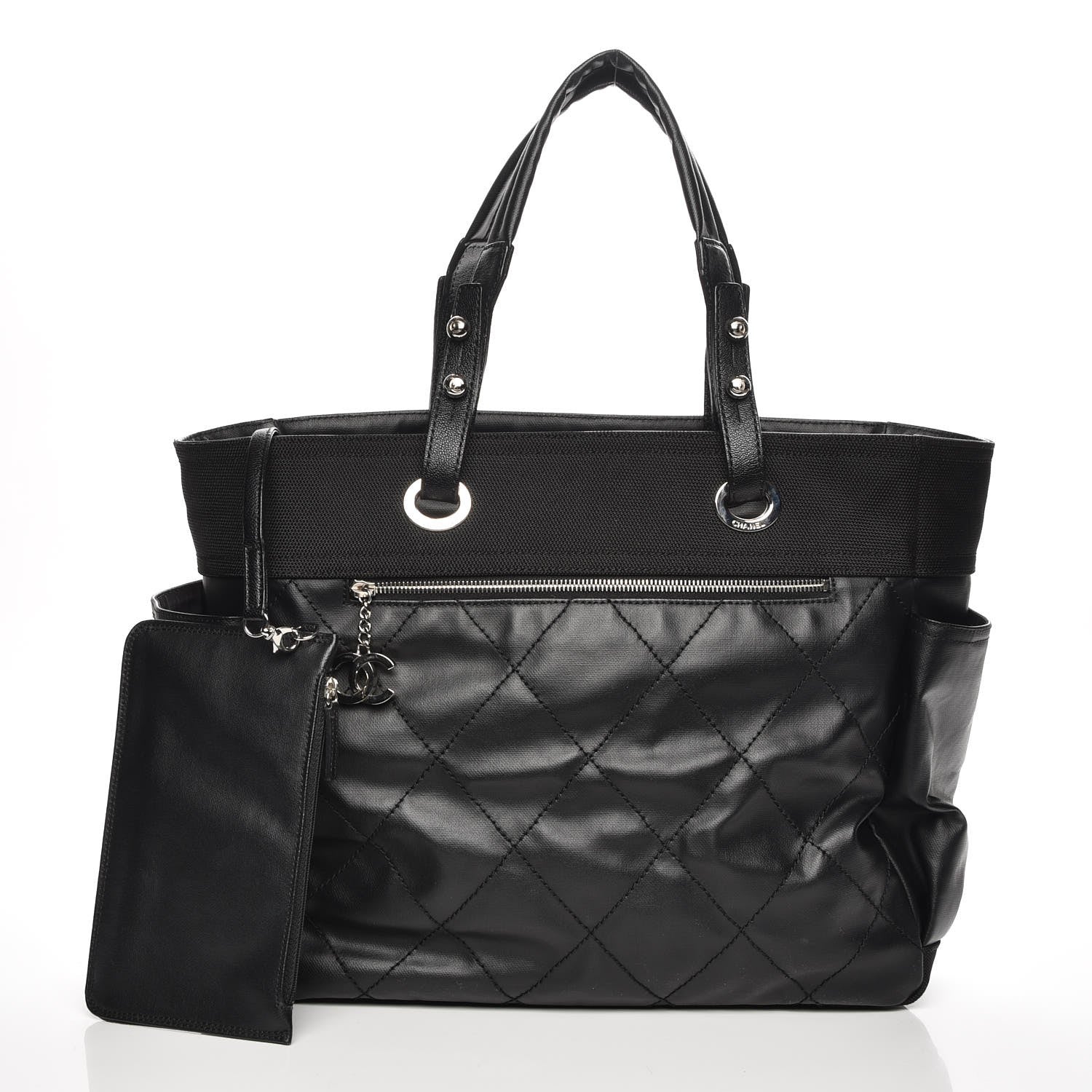 Chanel Coated Canvas Quilted Large Paris Biarritz Tote Black 3 of 8