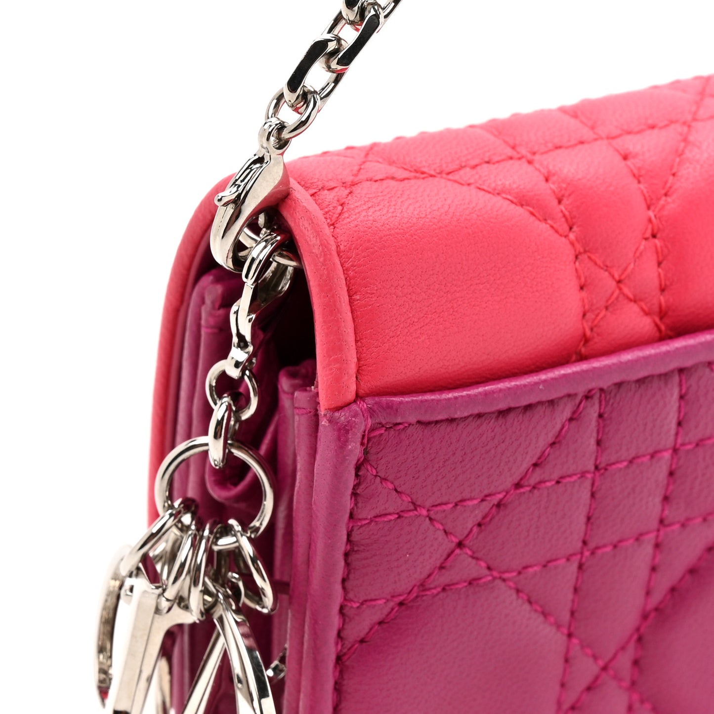 Lambskin Cannage Bi-Color Lady Dior Rendezvous Wallet On Chain Toxic Purple Pink
