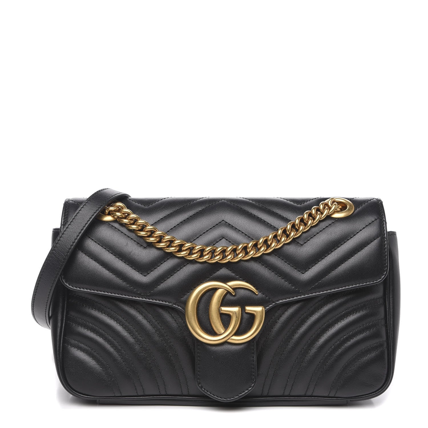 Gucci Calfskin Matelasse Small GG Marmont Shoulder Bag Black 1 of 13