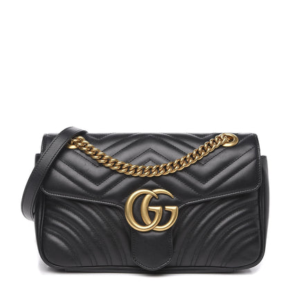 Gucci Calfskin Matelasse Small GG Marmont Shoulder Bag Black 1 of 13