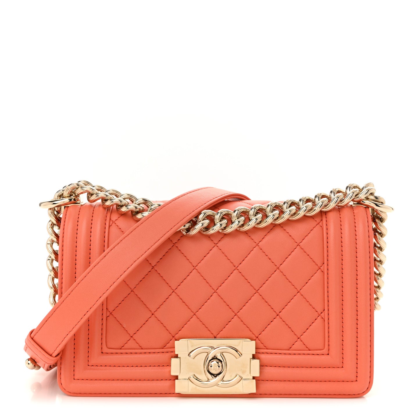 Lambskin Quilted Small Boy Flap Orange