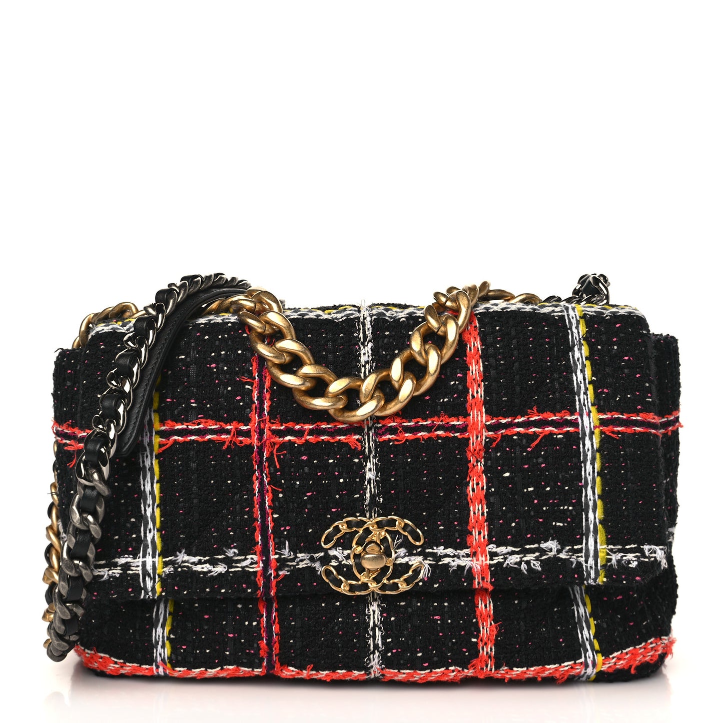 Tweed Quilted Large Chanel 19 Flap Black Orange Blue