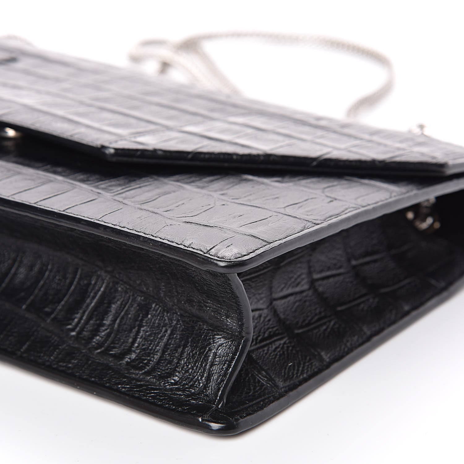 Saint Laurent Calfskin Crocodile Embossed Medium Betty Black 8 of 10