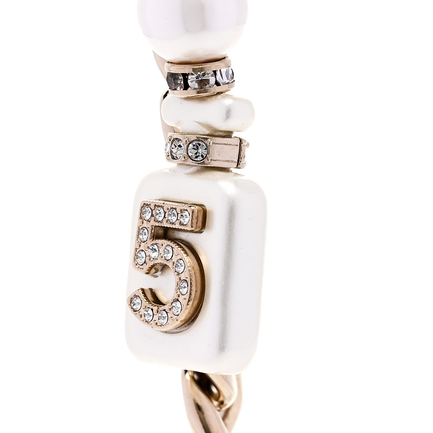 Chanel Pearl Resin Crystal CC No 5 Perfume Bottle Chain Gold 6 of 7