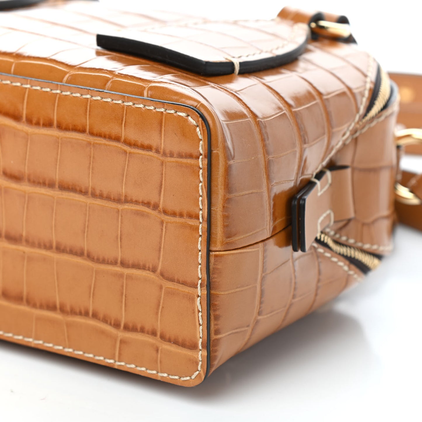Calfskin Crocodile Embossed Small Daria Autumnal Brown