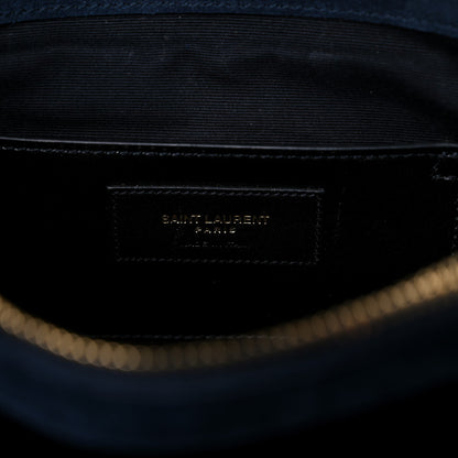 Saint Laurent Suede Mixed Matelasse Triquilt Large Monogram Envelope Satchel Navy Blue 6 of 17