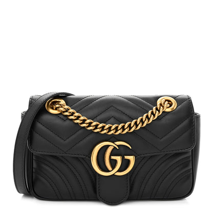 Gucci Calfskin Matelasse Mini GG Marmont Shoulder Bag Black 1 of 10