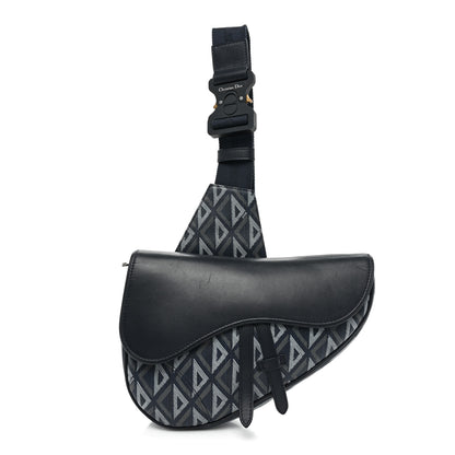 Christian Dior Coated Canvas Calfskin CD Diamond Mens Saddle Bag Navy 1 of 11