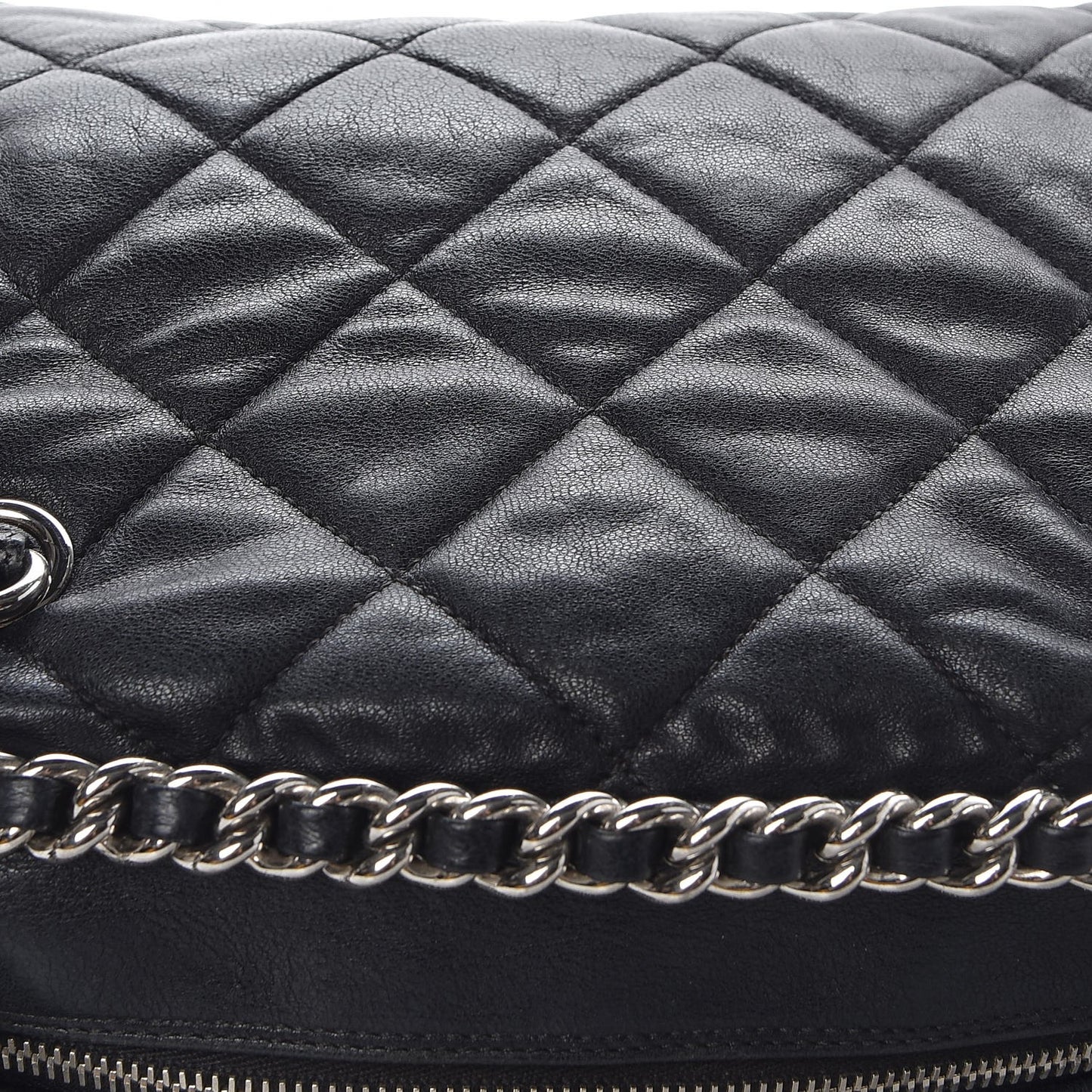 Washed Lambskin Quilted Chain Around Bowler Black