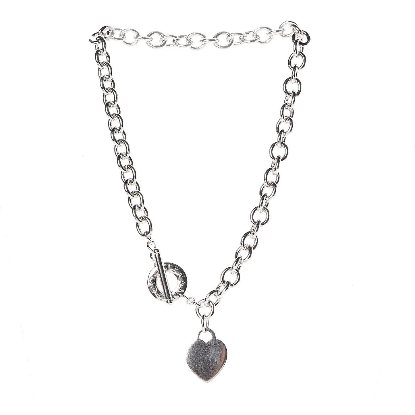 Sterling Silver Heart Tag Toggle Necklace