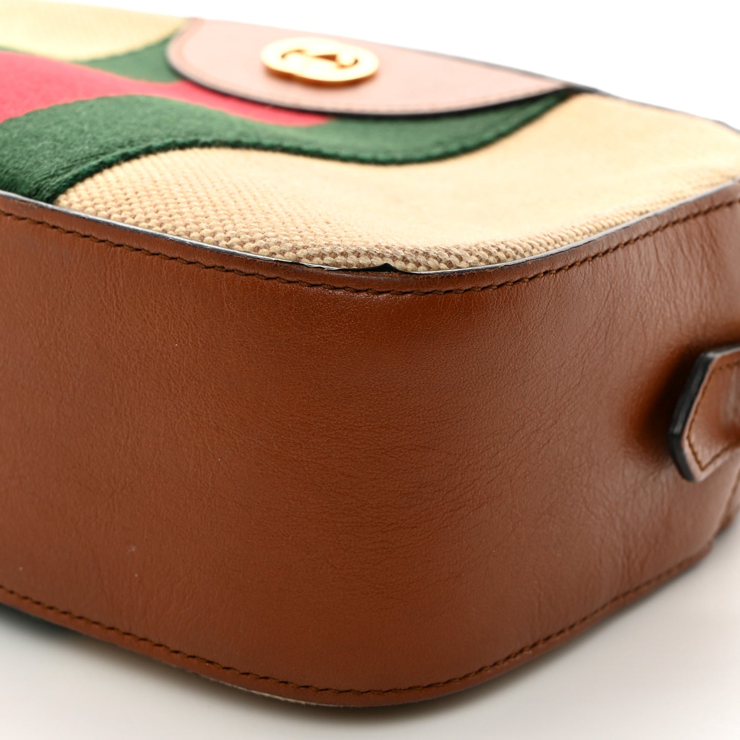 Vintage Canvas Web Shoulder Bag Sand Cuir