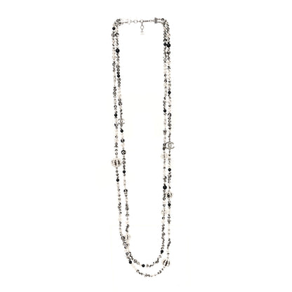 Chanel Pearl Crystal Bead CC Long Necklace Silver Black 3 of 5