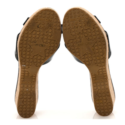 Jimmy Choo Patent Prima Cork Wedge Sandals 37 Black 6 of 8