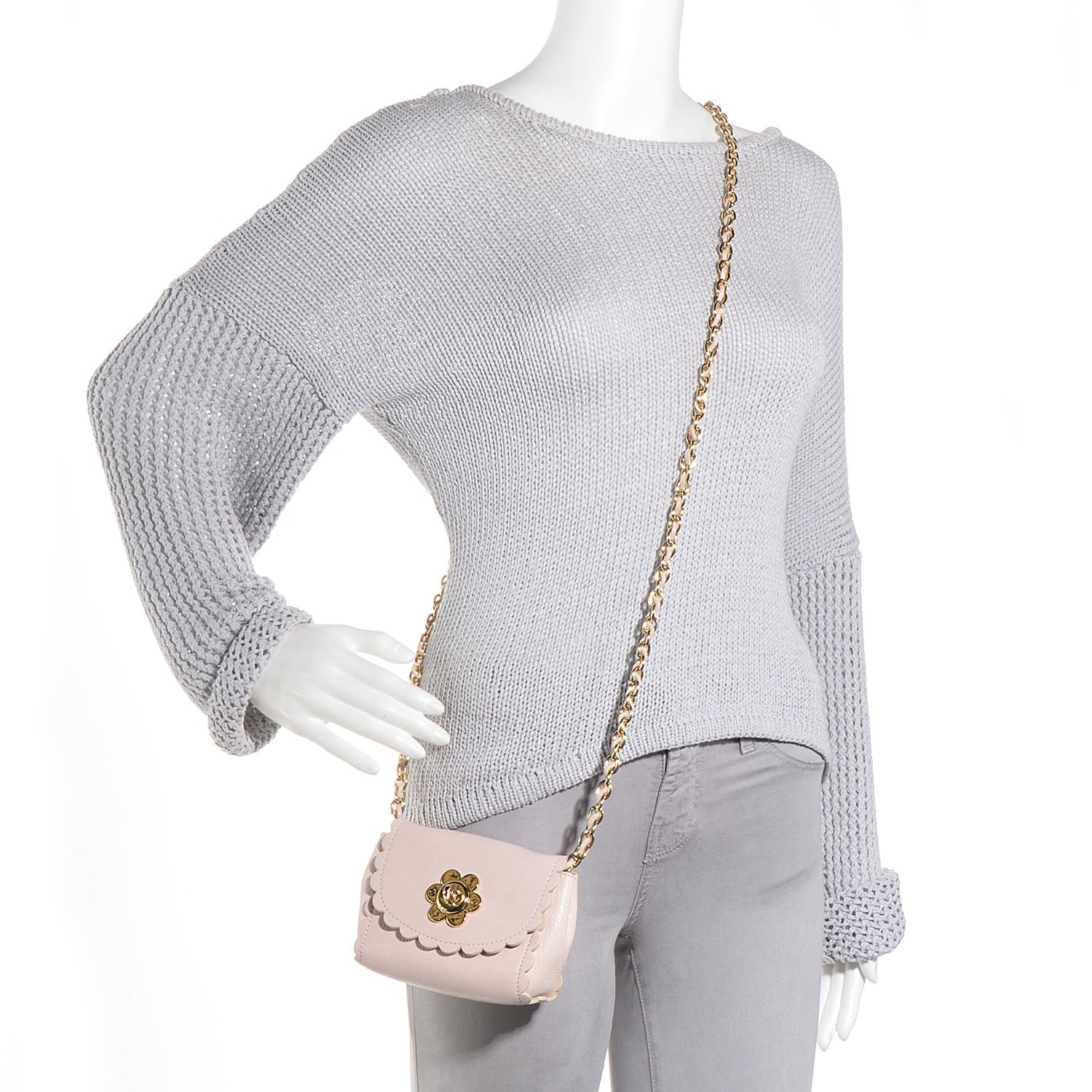 Mulberry Soft Matte Pebbled Flower Lock Crossbody Bag Beige 2 of 10