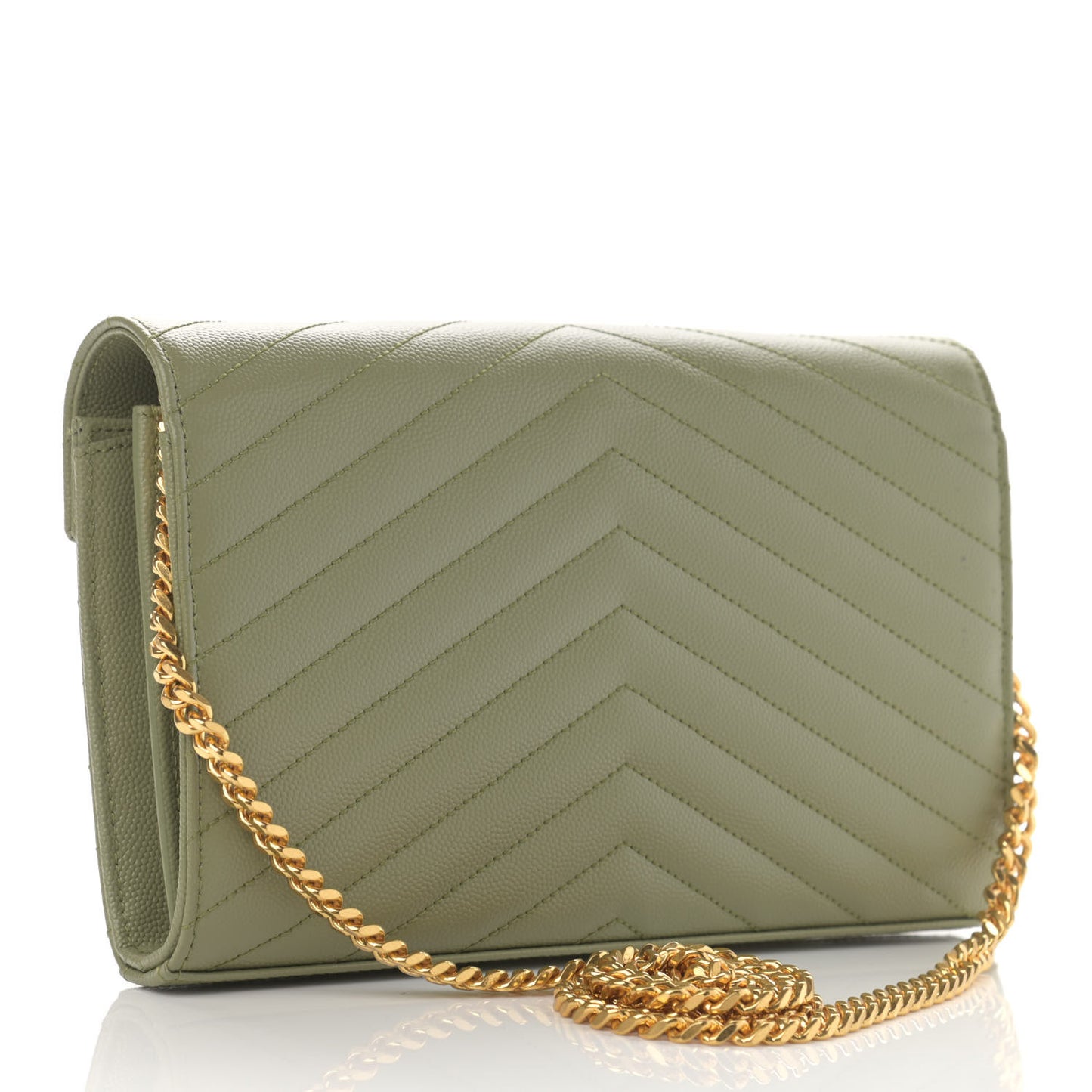 Grain De Poudre Matelasse Chevron Monogram Chain Wallet Pistachio