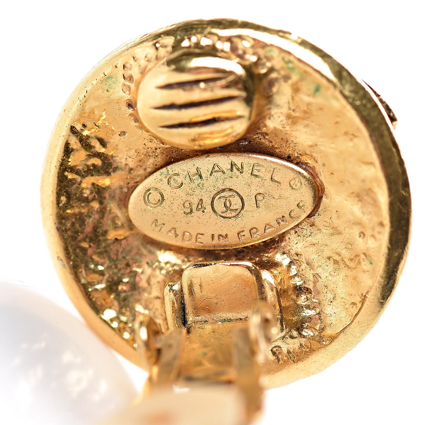 CC Button Clip On Earrings Gold