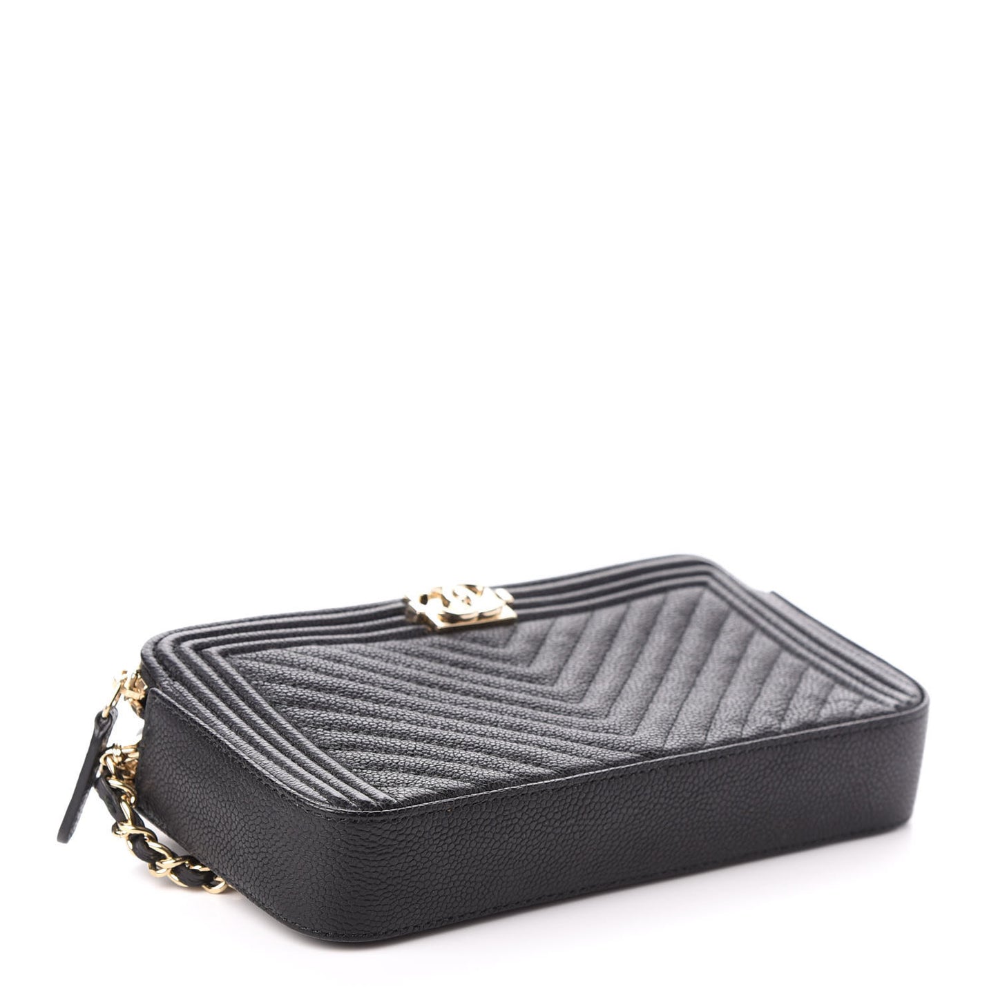 Caviar Chevron Small Boy Clutch With Chain Black