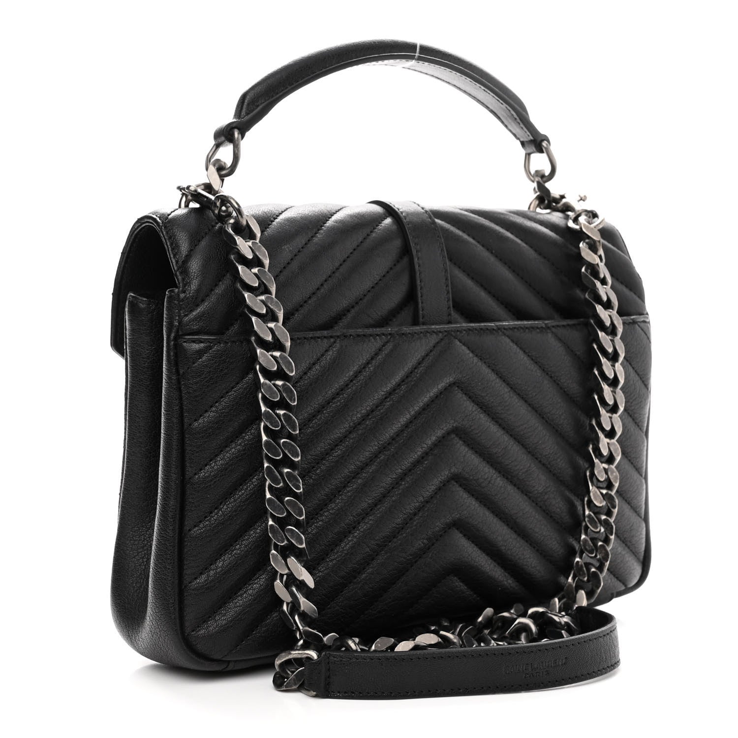 Saint Laurent Sheepskin Matelasse Chevron Monogram Medium Pins College Bag Black 3 of 11