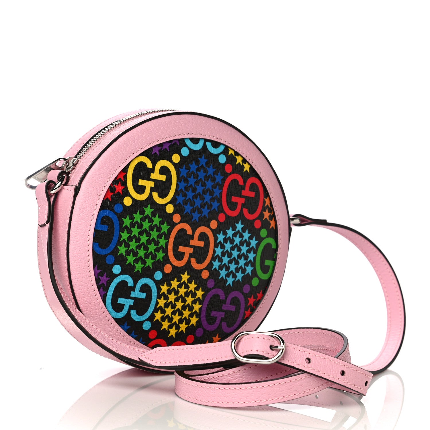 Gucci GG Supreme Monogram Psychedelic Round Shoulder Bag Black Multicolor Sugar Pink 3 of 12