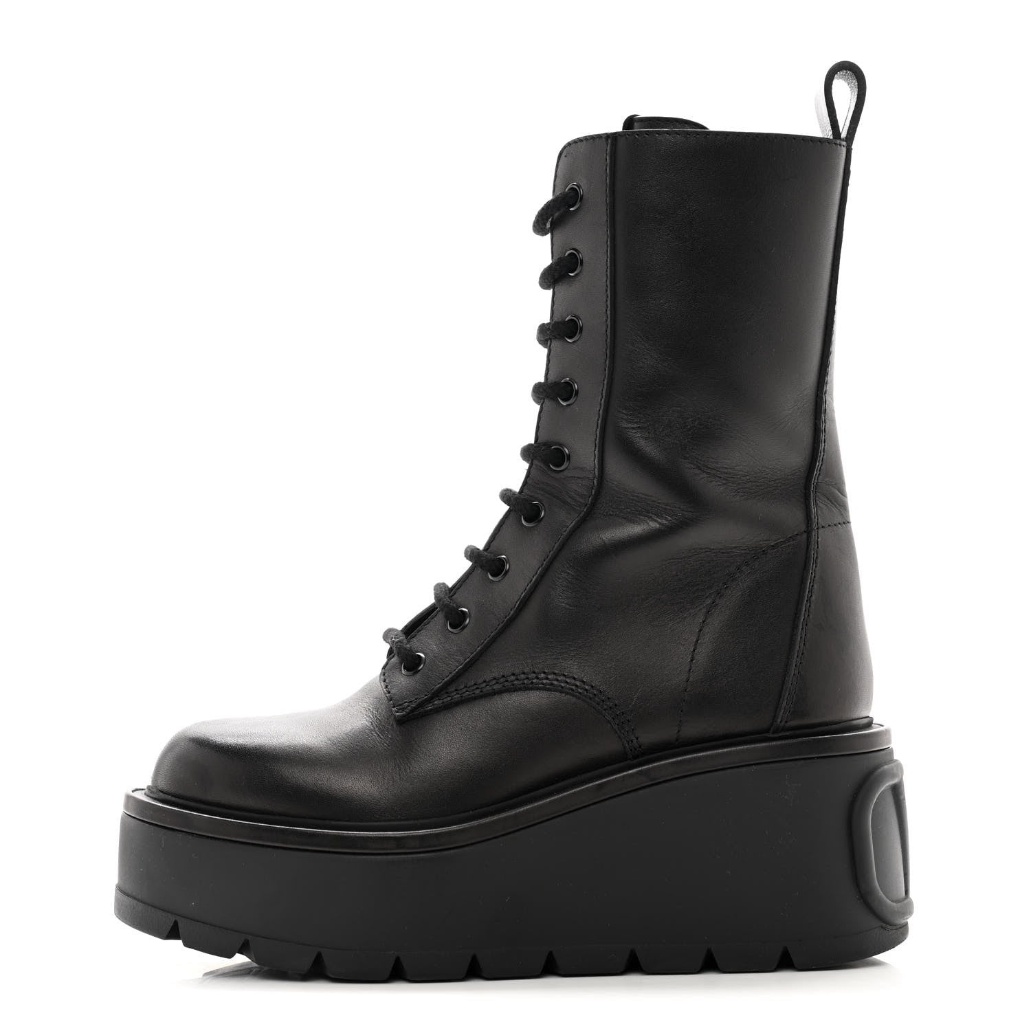 Valentino Garavani Calfskin VLOGO Uniqueform 55/85mm Flatform Lace Up Boots 37 Black 1 of 8