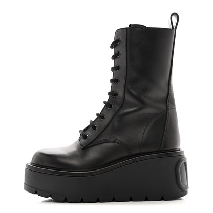Valentino Garavani Calfskin VLOGO Uniqueform 55/85mm Flatform Lace Up Boots 37 Black 1 of 8