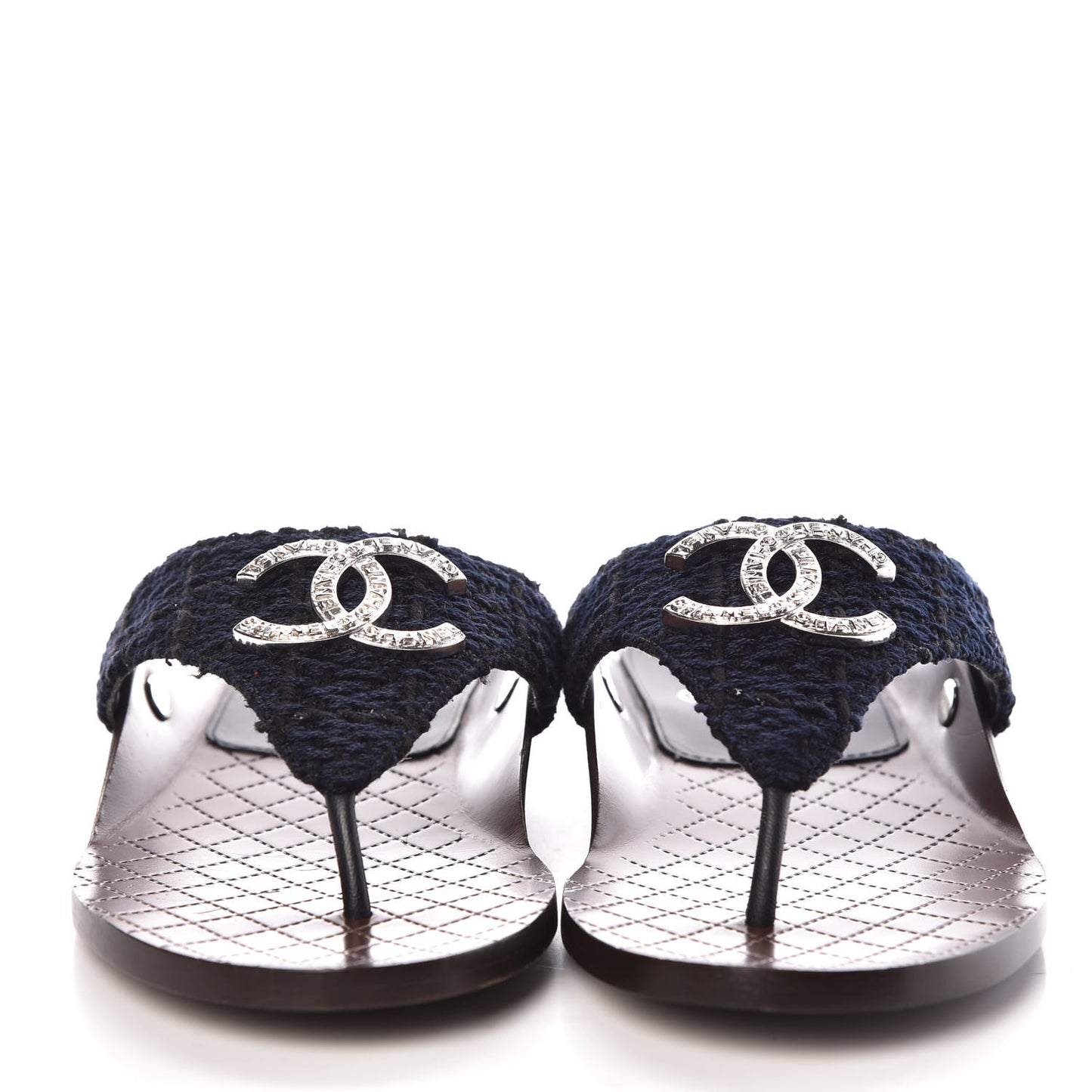 Tweed CC Thong Sandals 36 Navy Black