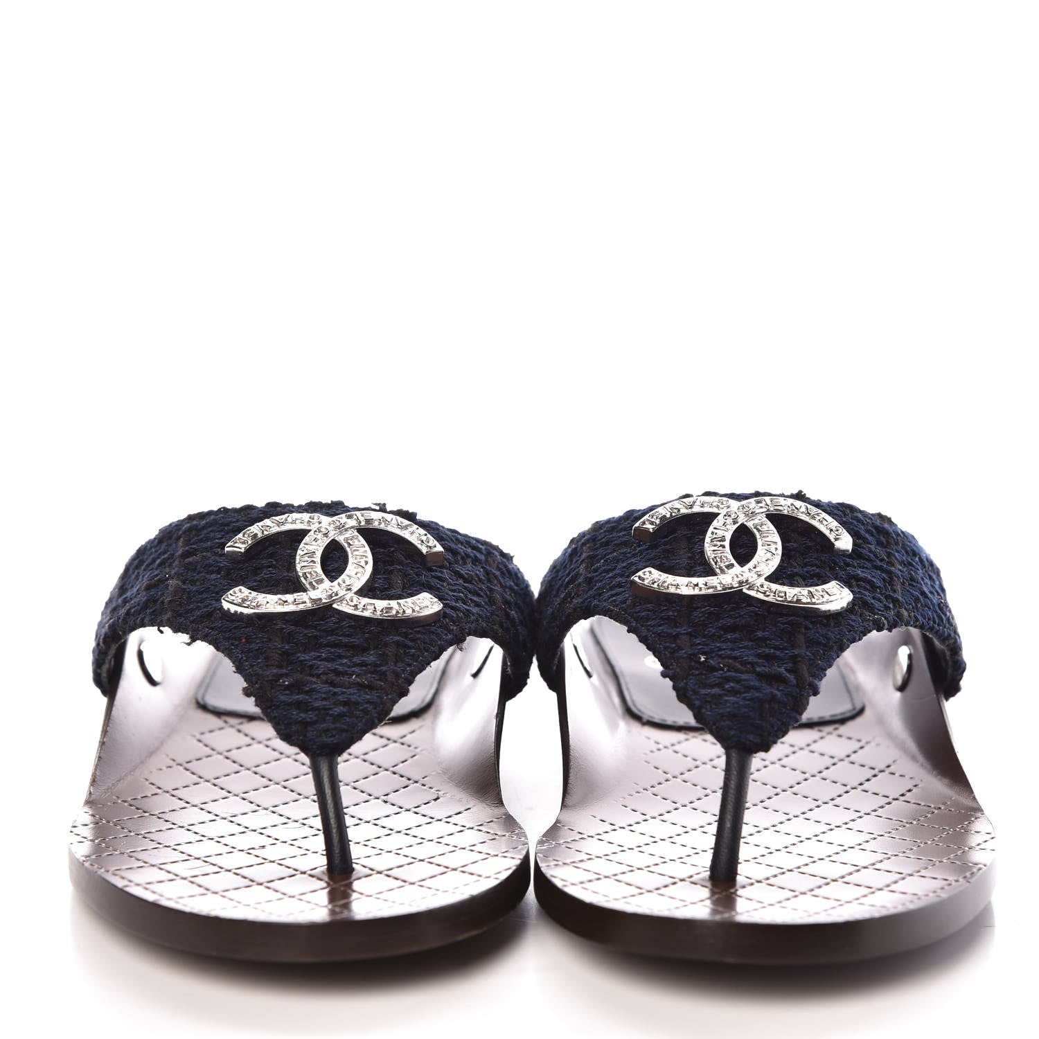 Chanel Tweed CC Thong Sandals 36 Navy Black 2 of 7
