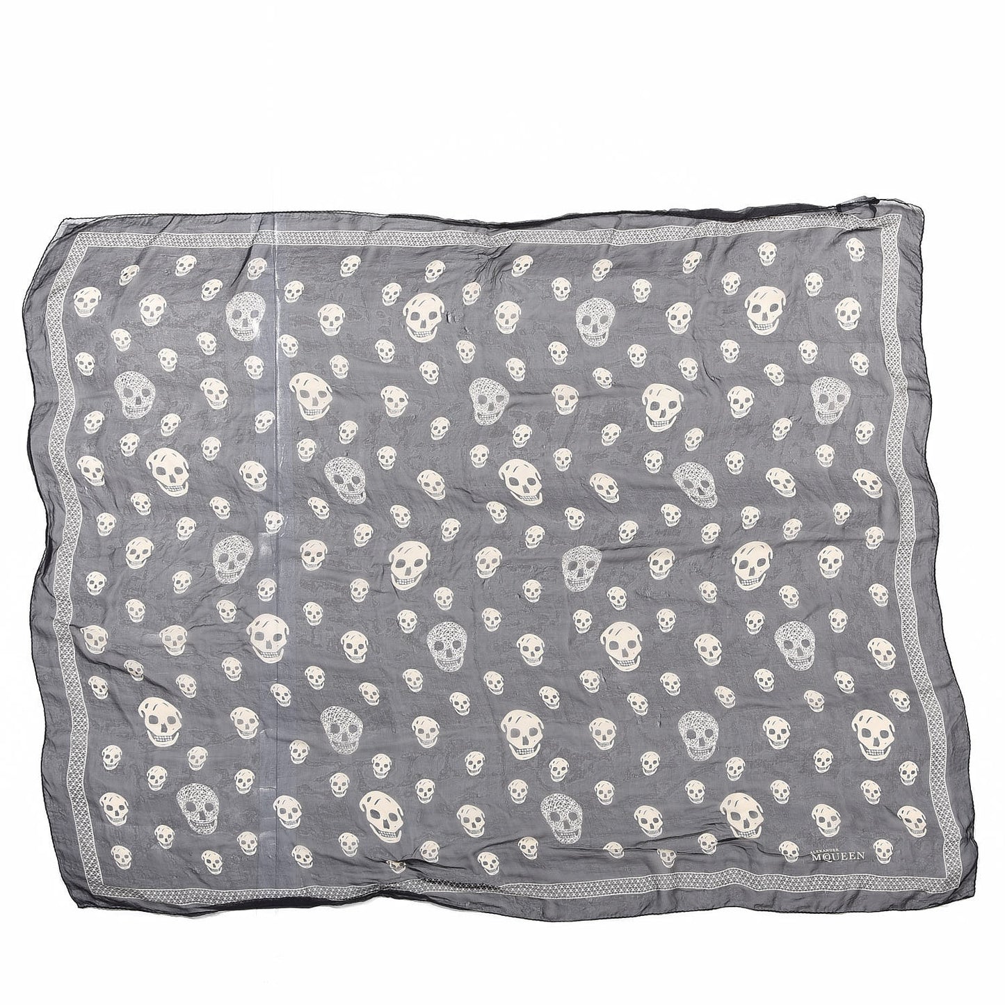 Silk Chiffon Skull Scarf Black Ivory