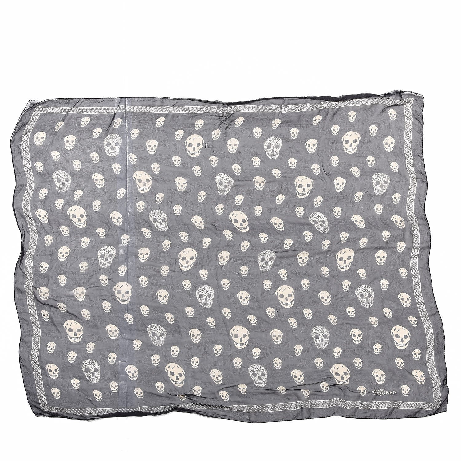 Alexander McQueen Silk Chiffon Skull Scarf Black Ivory 1 of 4