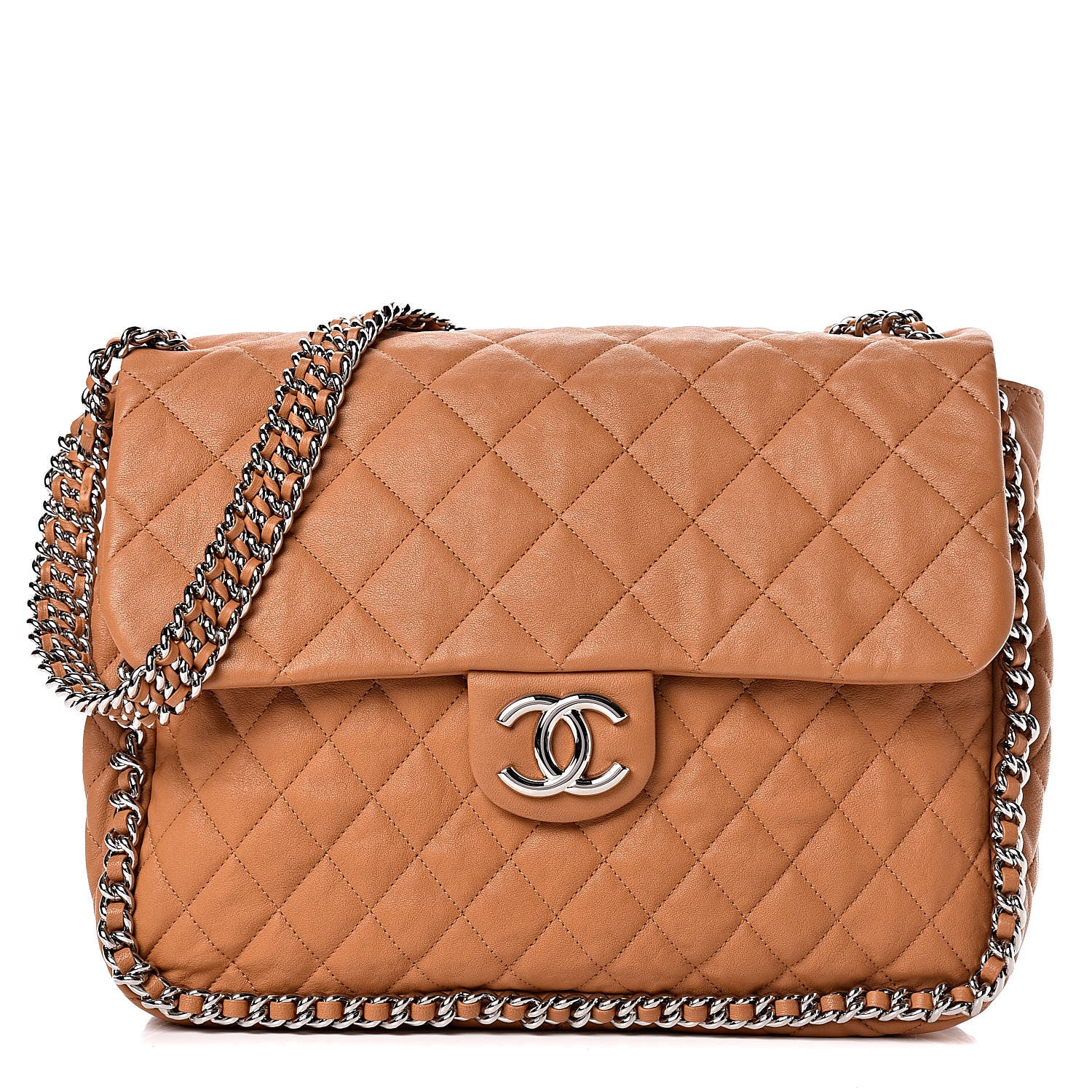 Chanel Washed Lambskin Chain Around Maxi Flap Bag Dark Beige 1 of 10