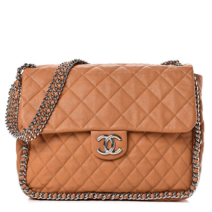 Chanel Washed Lambskin Chain Around Maxi Flap Bag Dark Beige 1 of 10