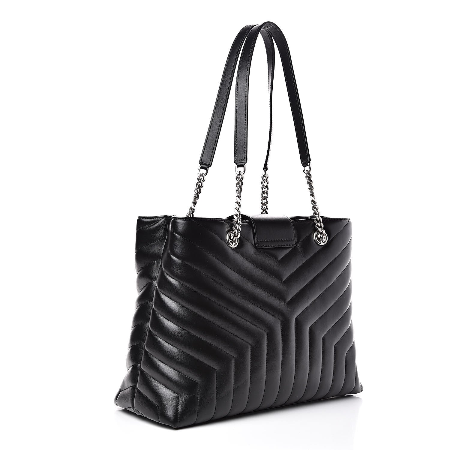Saint Laurent Calfskin Y Quilted Monogram Large Loulou Shopper Black 3 of 10