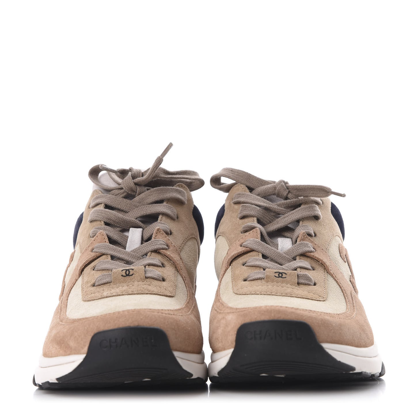 Nylon Lambskin Suede Calfskin CC Sneakers 40.5 Tan
