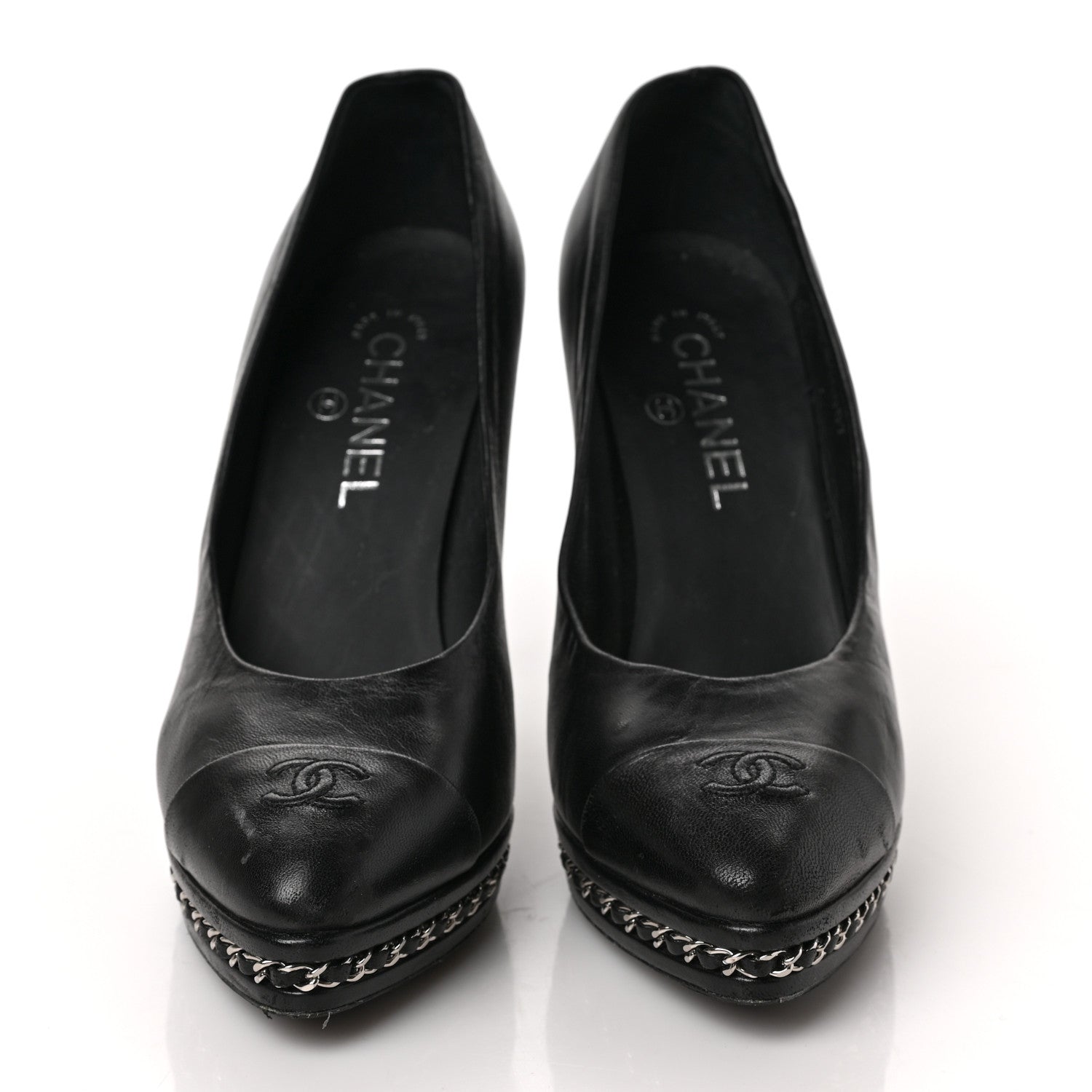 Chanel Lambskin CC Cap Toe Platform Chain Pumps 39 Black 2 of 8