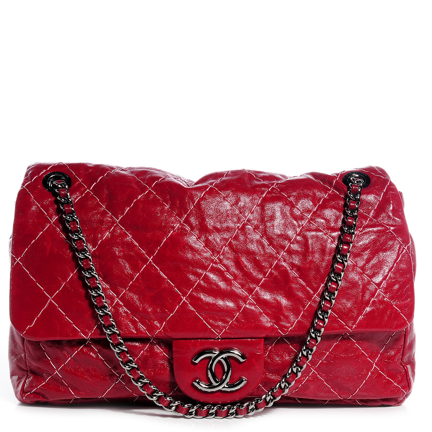 Chanel Glazed Goatskin Double Stitch Maxi Flap Red 1 of 7