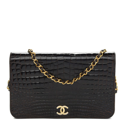 Chanel Shiny Crocodile Evening Flap Dark Brown 1 of 12