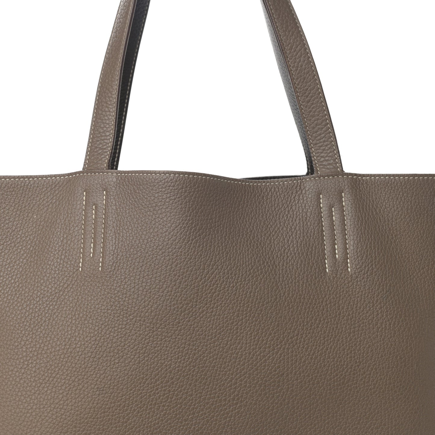 Taurillon Clemence Double Sens 36 Reversible Tote Etoupe Etain
