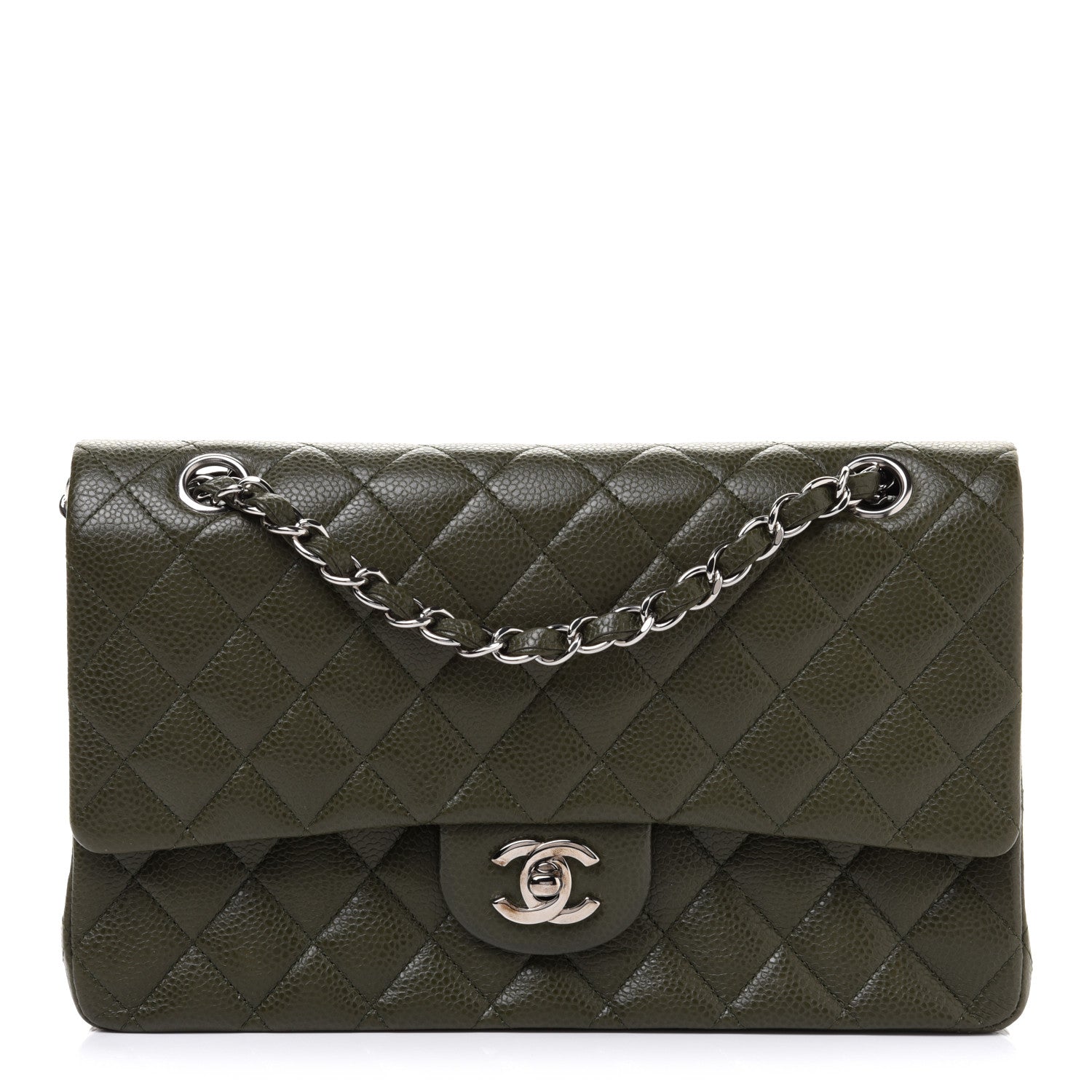 Chanel Caviar Quilted Medium Double Flap Dark Green 1 of 12