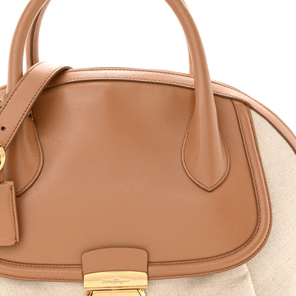 Salvatore Ferragamo Canvas Calfskin Fiamma Bag Sienne 7 of 10