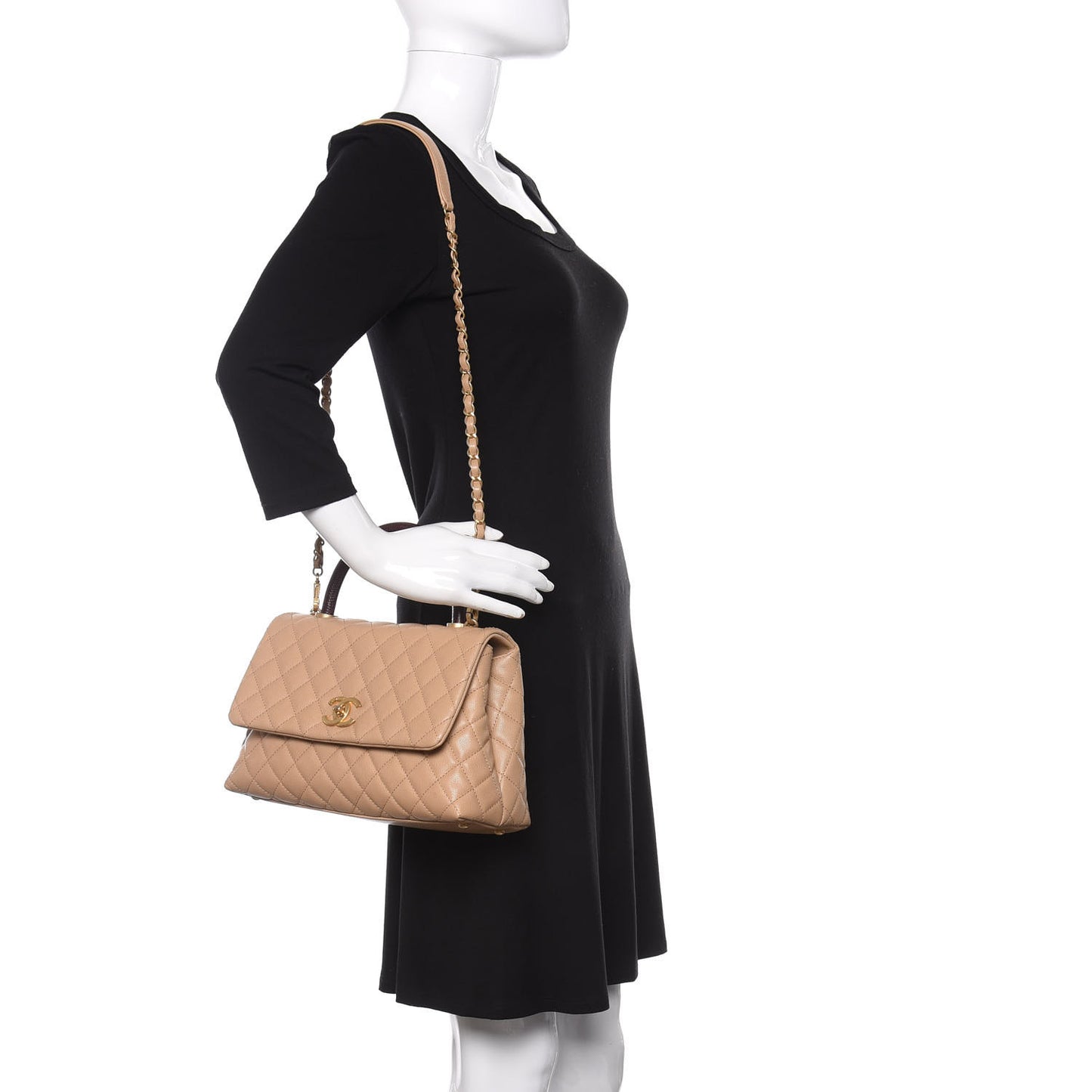 Caviar Lizard Embossed Quilted Small Coco Handle Flap Beige