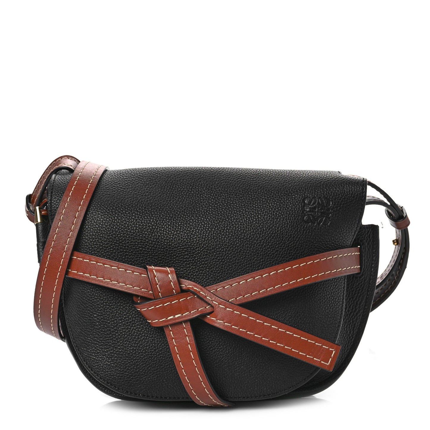 Grained Calfskin Small Gate Crossbody Bag Pecan Black