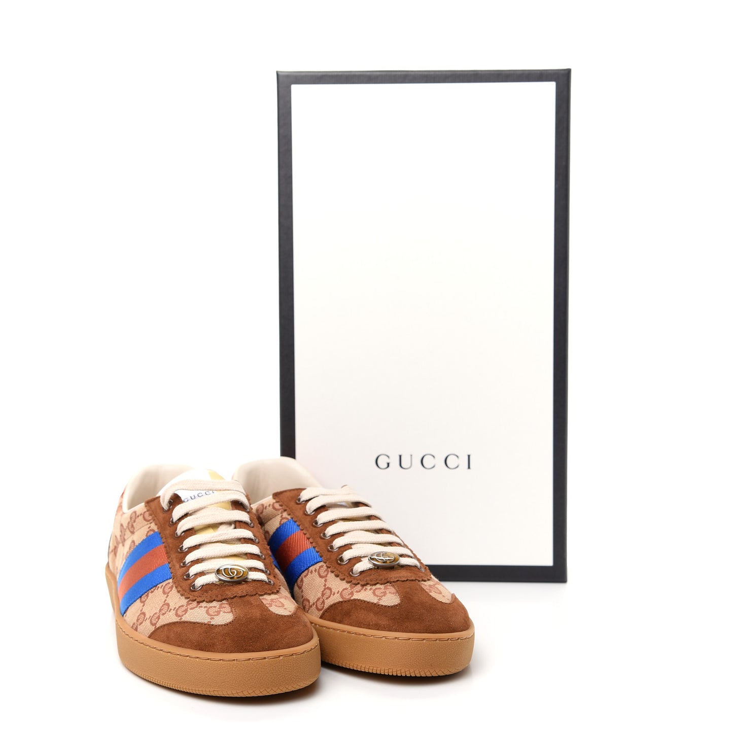 GG Monogram Suede Web Mens G74 Sneakers 8 Beige Ruggine Cuir